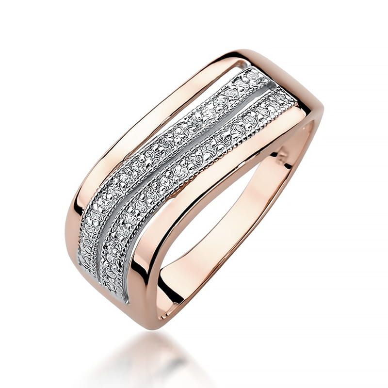 Pierścionek z brylantami 0,18 ct, różowe złoto 585