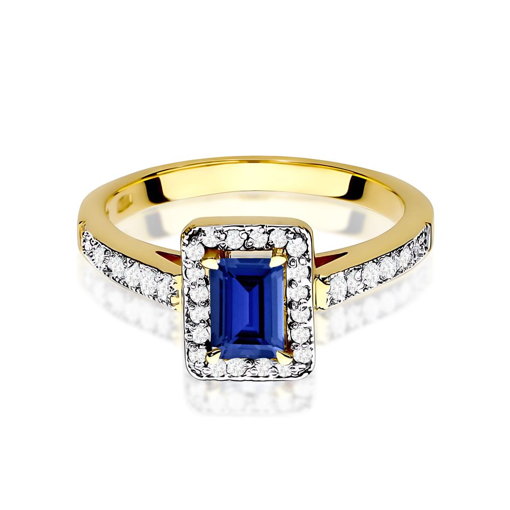 Pierścionek ze szafirem 0,60 ct i brylantami, żółte złoto 585