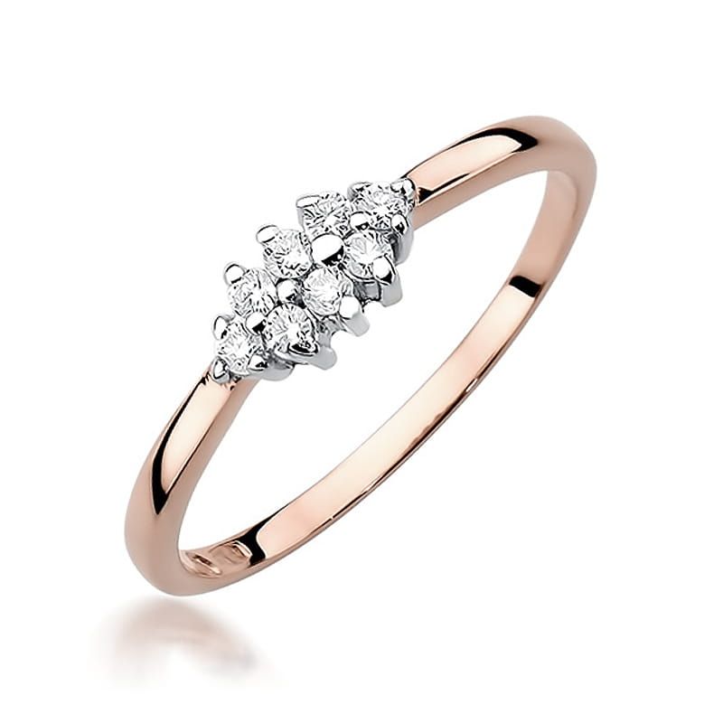 Pierścionek z brylantami 0,12 ct, różowe złoto 585