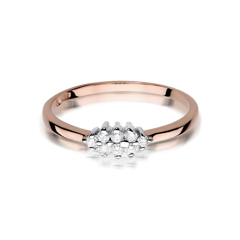 Pierścionek z brylantami 0,12 ct, różowe złoto 585
