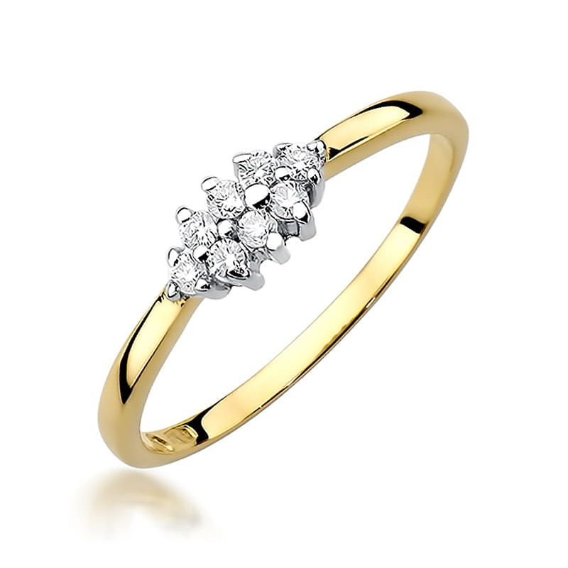 Pierścionek z brylantami 0,12 ct, żółte złoto 585