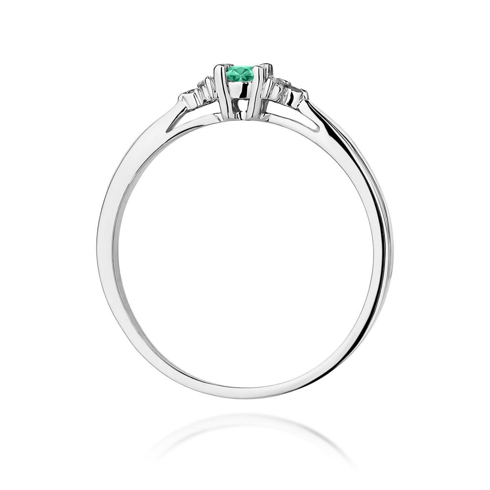 Pierścionek ze szmaragdem 0,15 ct i brylantami, białe złoto 585