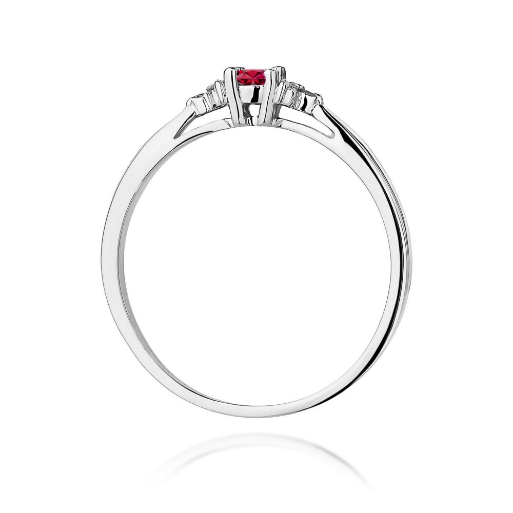 Pierścionek z rubinem 0,15 ct i brylantami, białe złoto 585