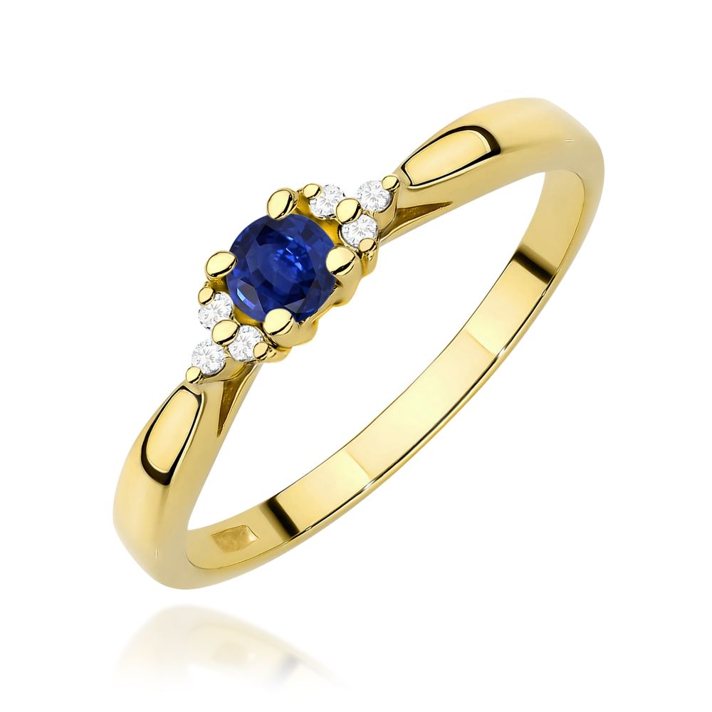 Pierścionek ze szafirem 0,15 ct i brylantami, żółte złoto 585