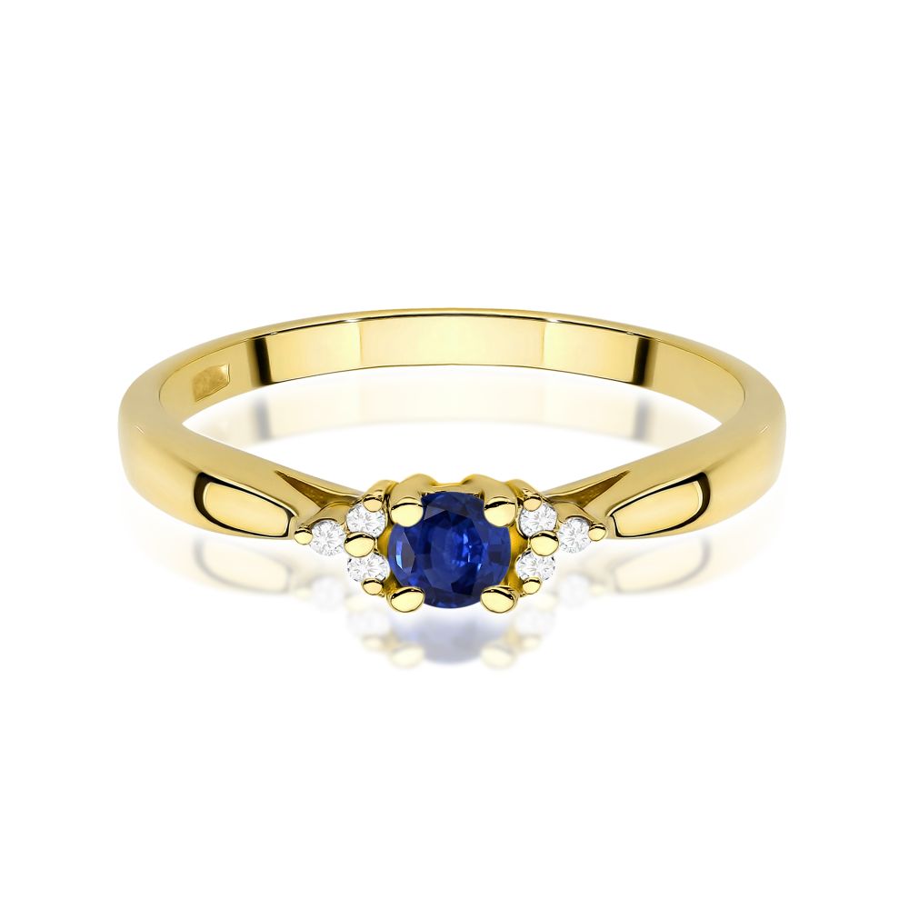 Pierścionek ze szafirem 0,15 ct i brylantami, żółte złoto 585