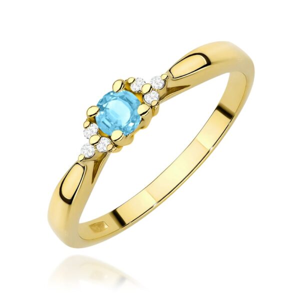 Pierścionek z topazem Swiss Blue 0,15 ct i brylantami, żółte złoto 585