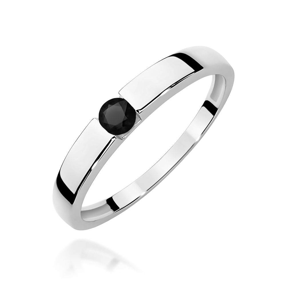 Pierścionek z czarnym diamentem 0,12 ct, białe złoto 585