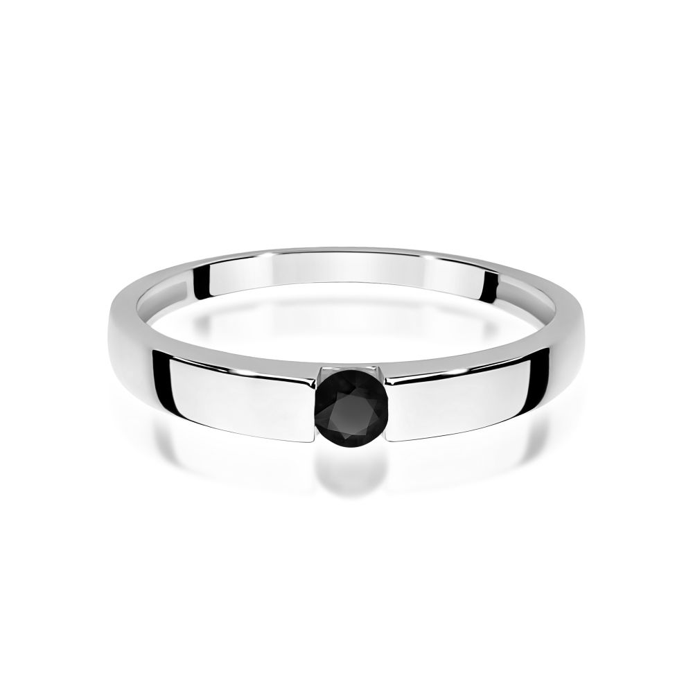 Pierścionek z czarnym diamentem 0,12 ct, białe złoto 585