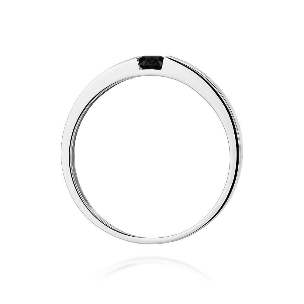 Pierścionek z czarnym diamentem 0,12 ct, białe złoto 585