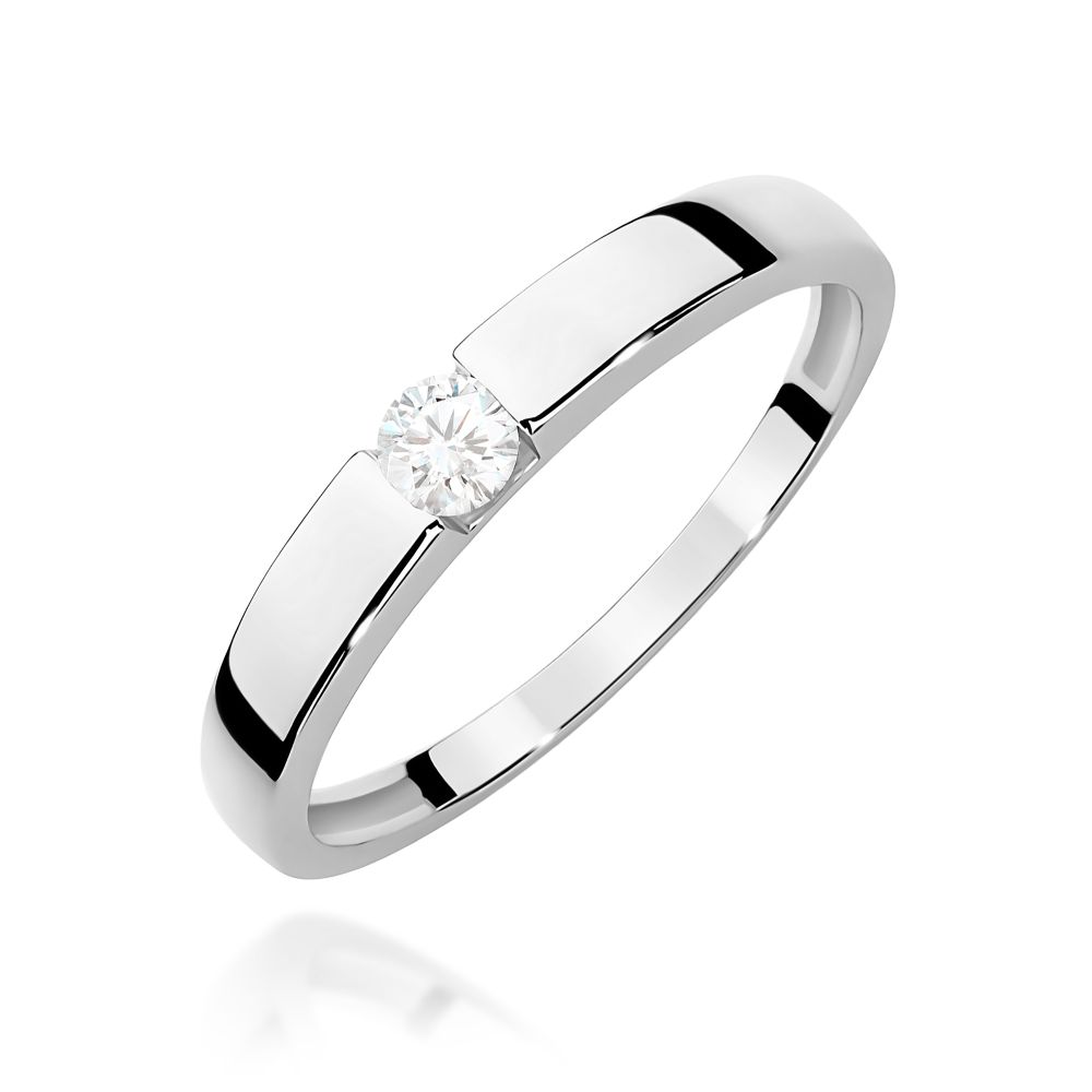 Pierścionek zaręczynowy z brylantem 0,12 ct, białe złoto 585