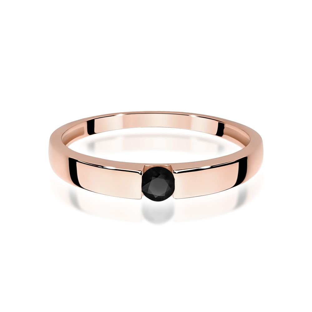 Pierścionek z czarnym diamentem 0,12 ct, różowe złoto 585