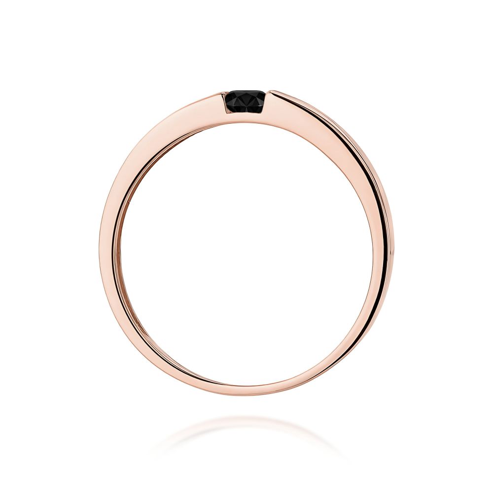 Pierścionek z czarnym diamentem 0,12 ct, różowe złoto 585