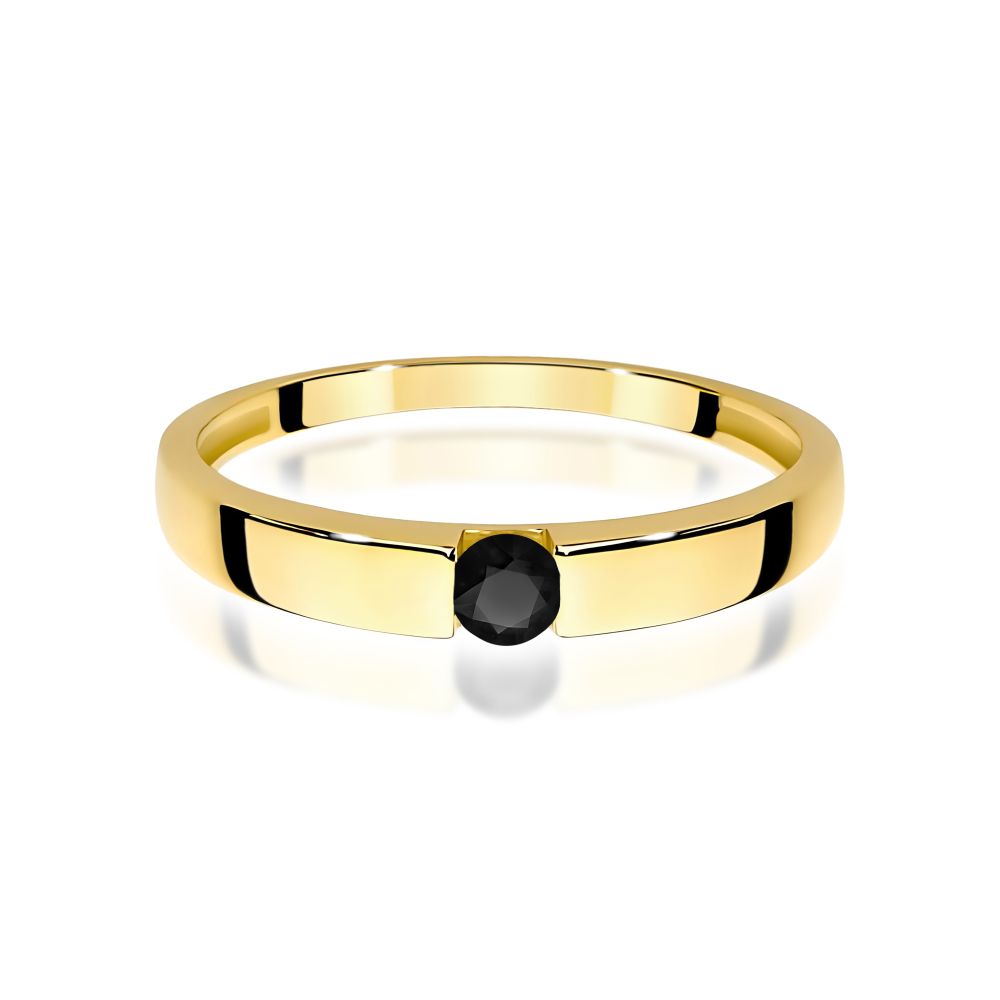 Pierścionek z czarnym diamentem 0,12 ct, żółte złoto 585