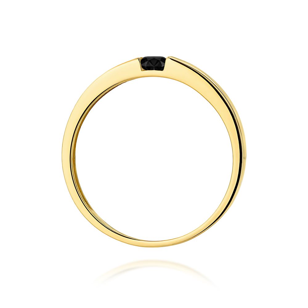 Pierścionek z czarnym diamentem 0,12 ct, żółte złoto 585