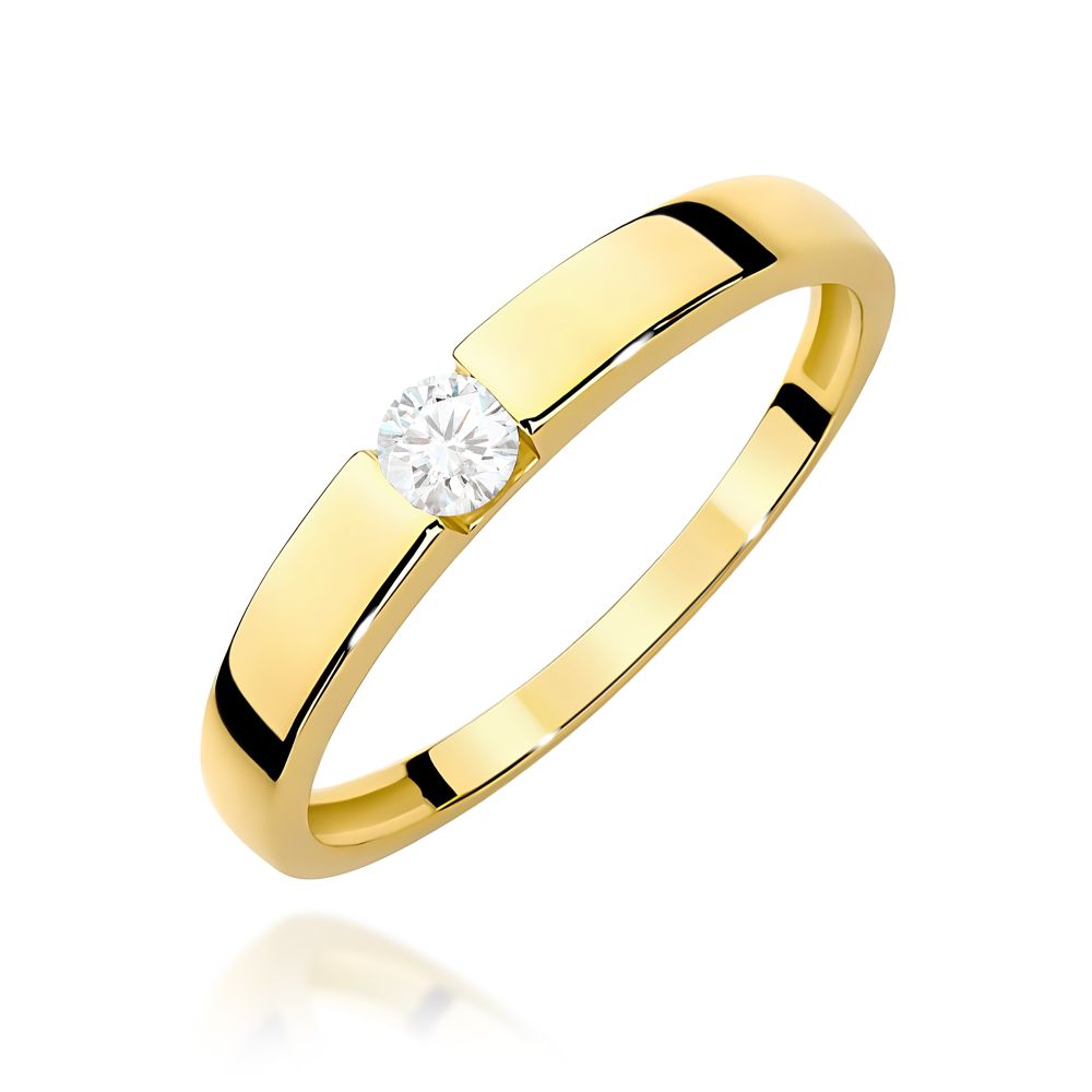 Pierścionek zaręczynowy z brylantem 0,12 ct, żółte złoto 585