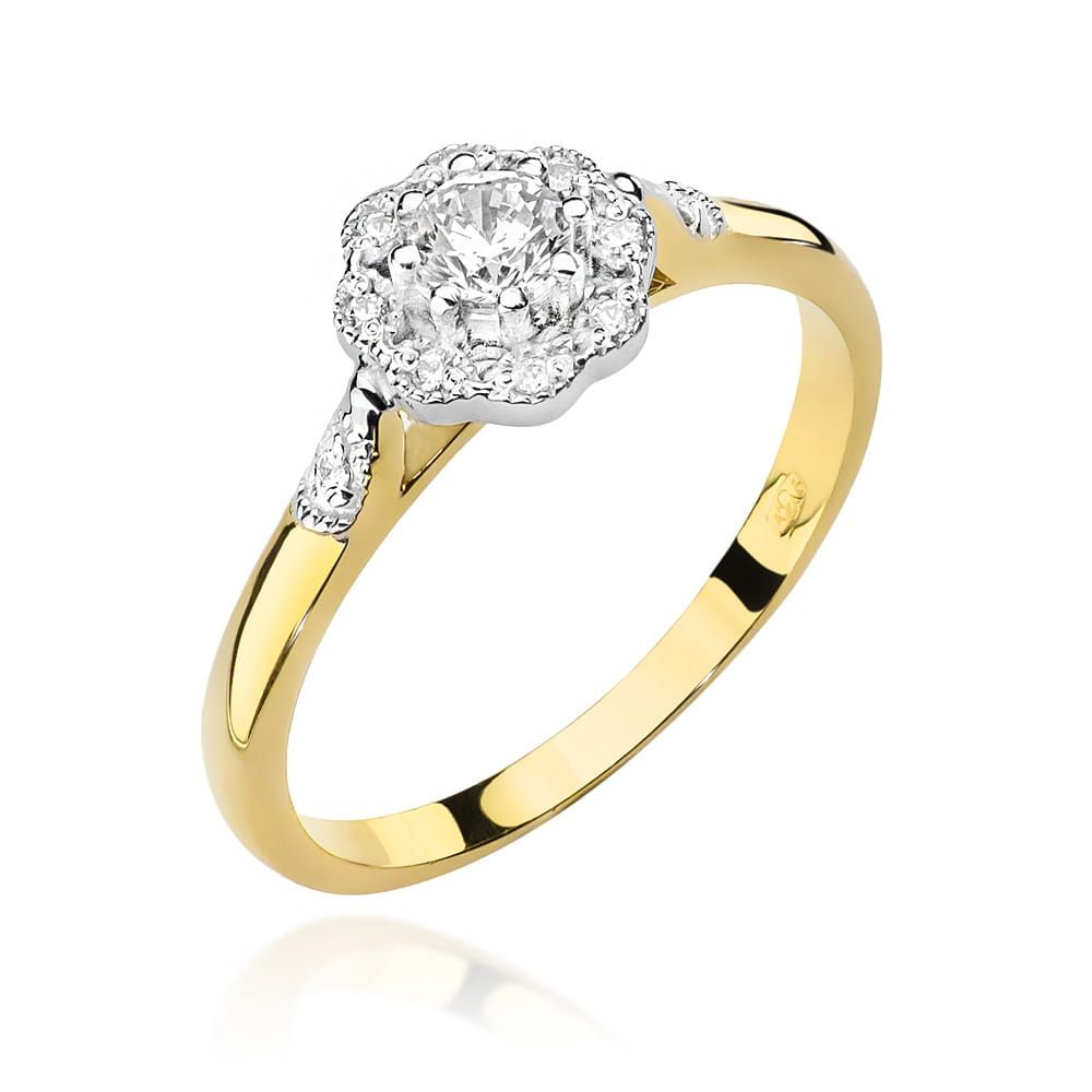 Pierścionek z brylantami 0,28 ct, żółte złoto 585