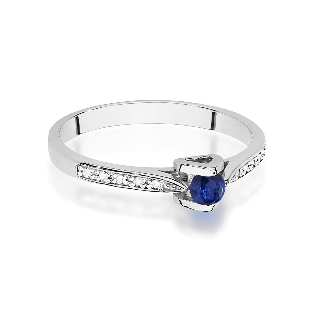 Pierścionek ze szafirem 0,15 ct i brylantami, białe złoto 585