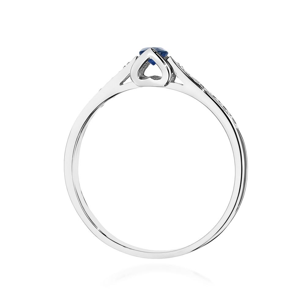 Pierścionek ze szafirem 0,15 ct i brylantami, białe złoto 585