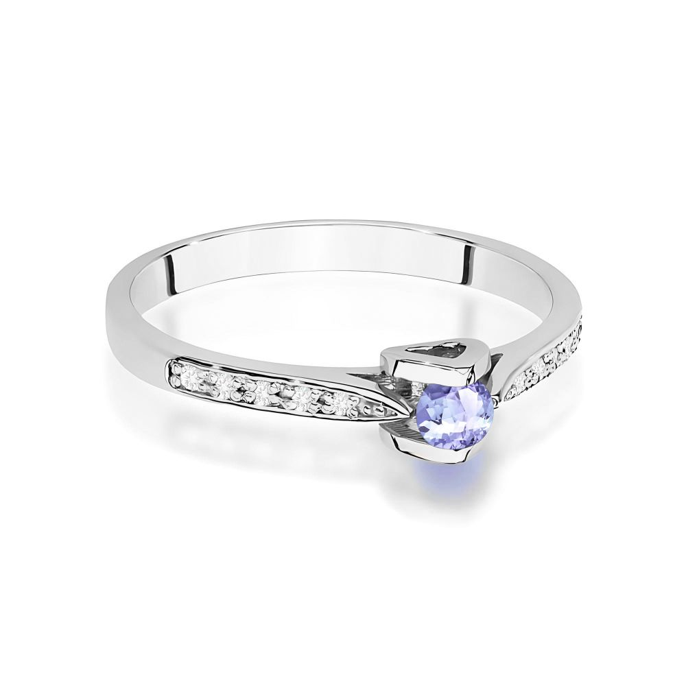 Pierścionek z tanzanitem 0,15 ct i brylantami, białe złoto 585