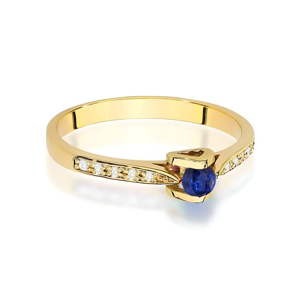 Pierścionek ze szafirem 0,15 ct i brylantami, żółte złoto 585