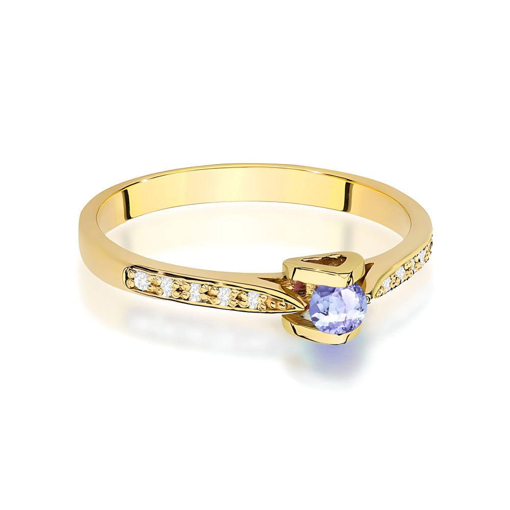 Pierścionek z tanzanitem 0,15 ct i brylantami, żółte złoto 585