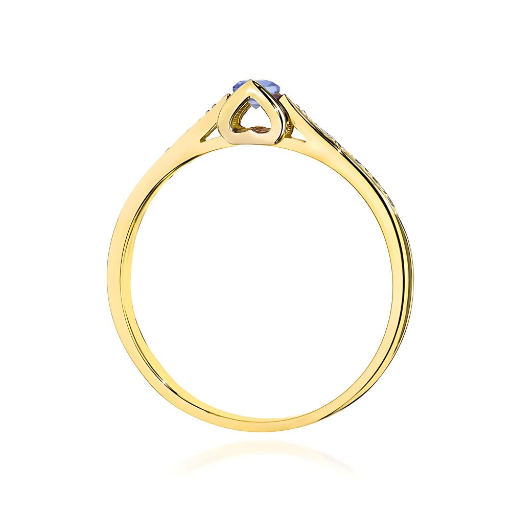 Pierścionek z tanzanitem 0,15 ct i brylantami, żółte złoto 585