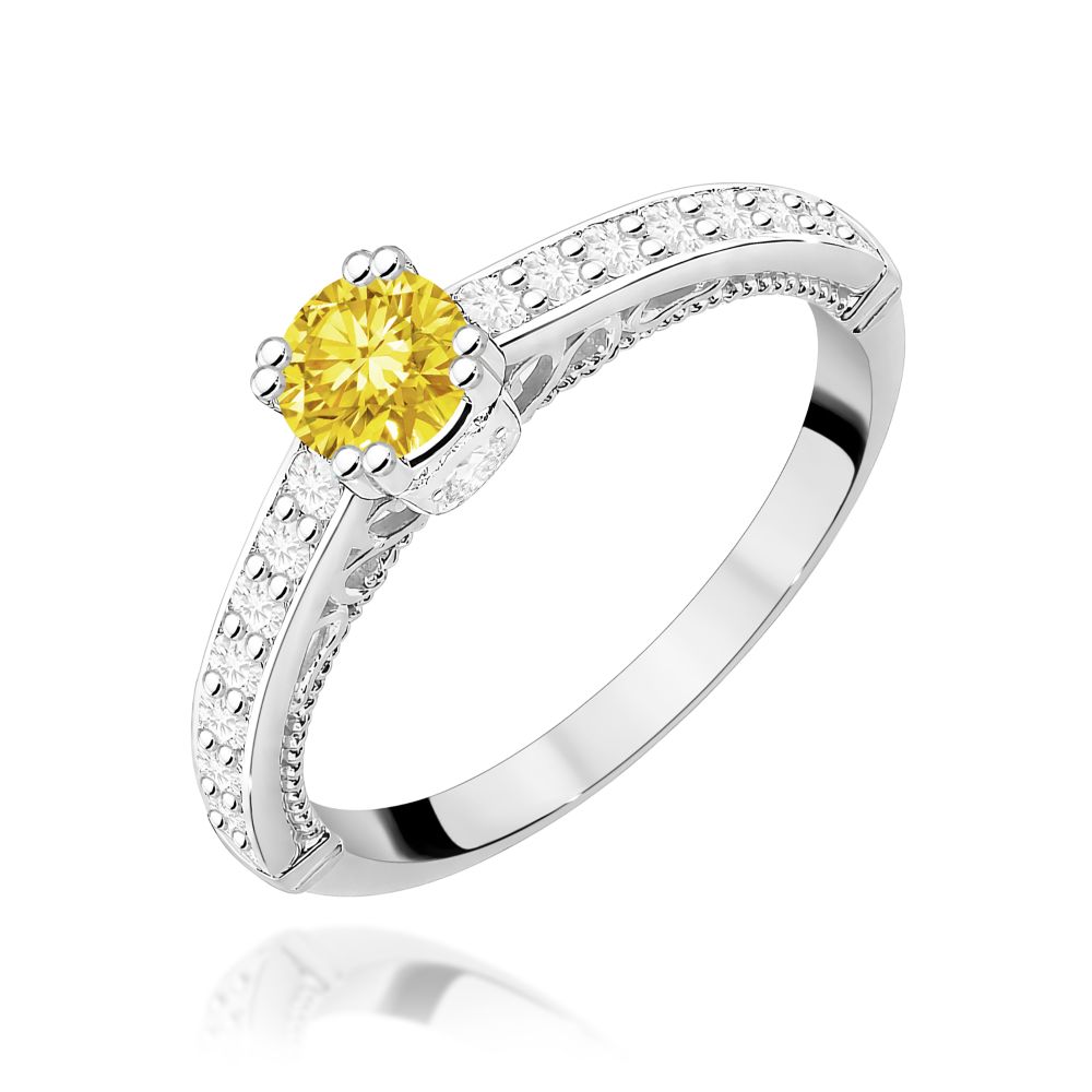 Pierścionek z żółtym diamentem laboratoryjnym 0,56 ct, białe złoto 585