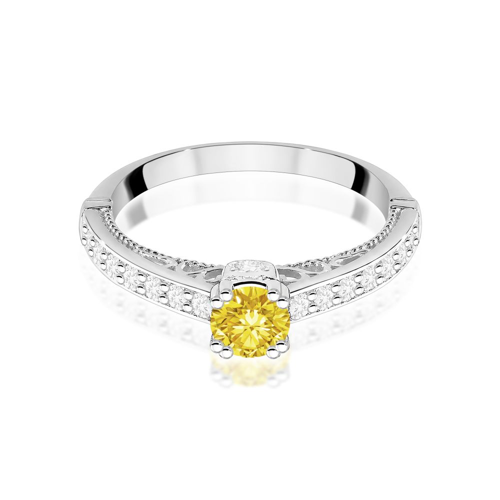 Pierścionek z żółtym diamentem laboratoryjnym 0,56 ct, białe złoto 585