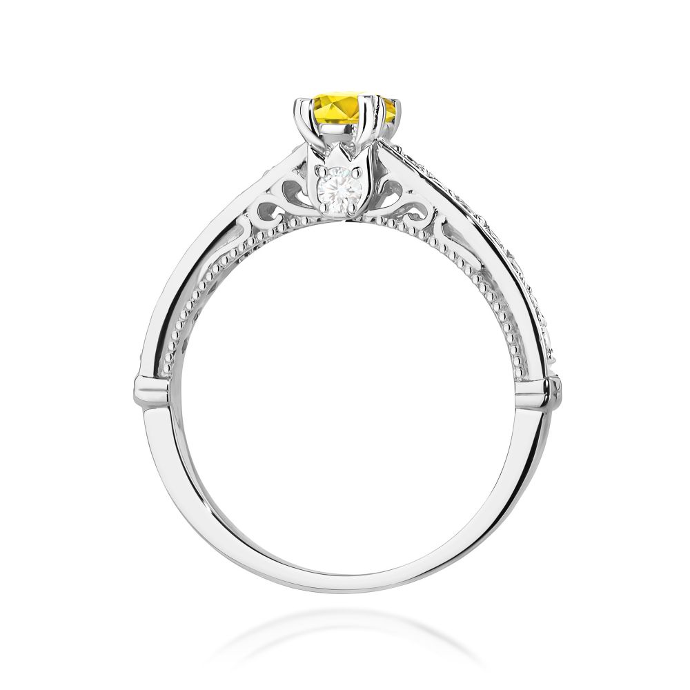 Pierścionek z żółtym diamentem laboratoryjnym 0,56 ct, białe złoto 585