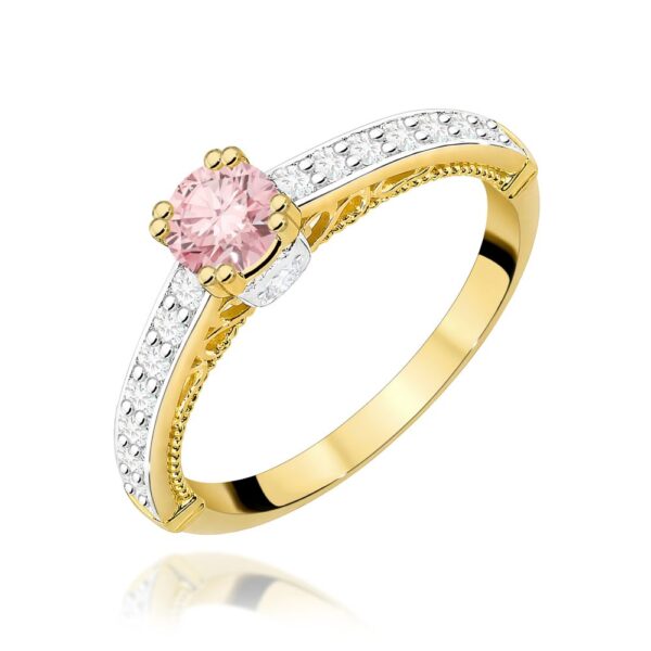 Pierścionek z różowym diamentem laboratoryjnym 0,56 ct, żółte złoto 585