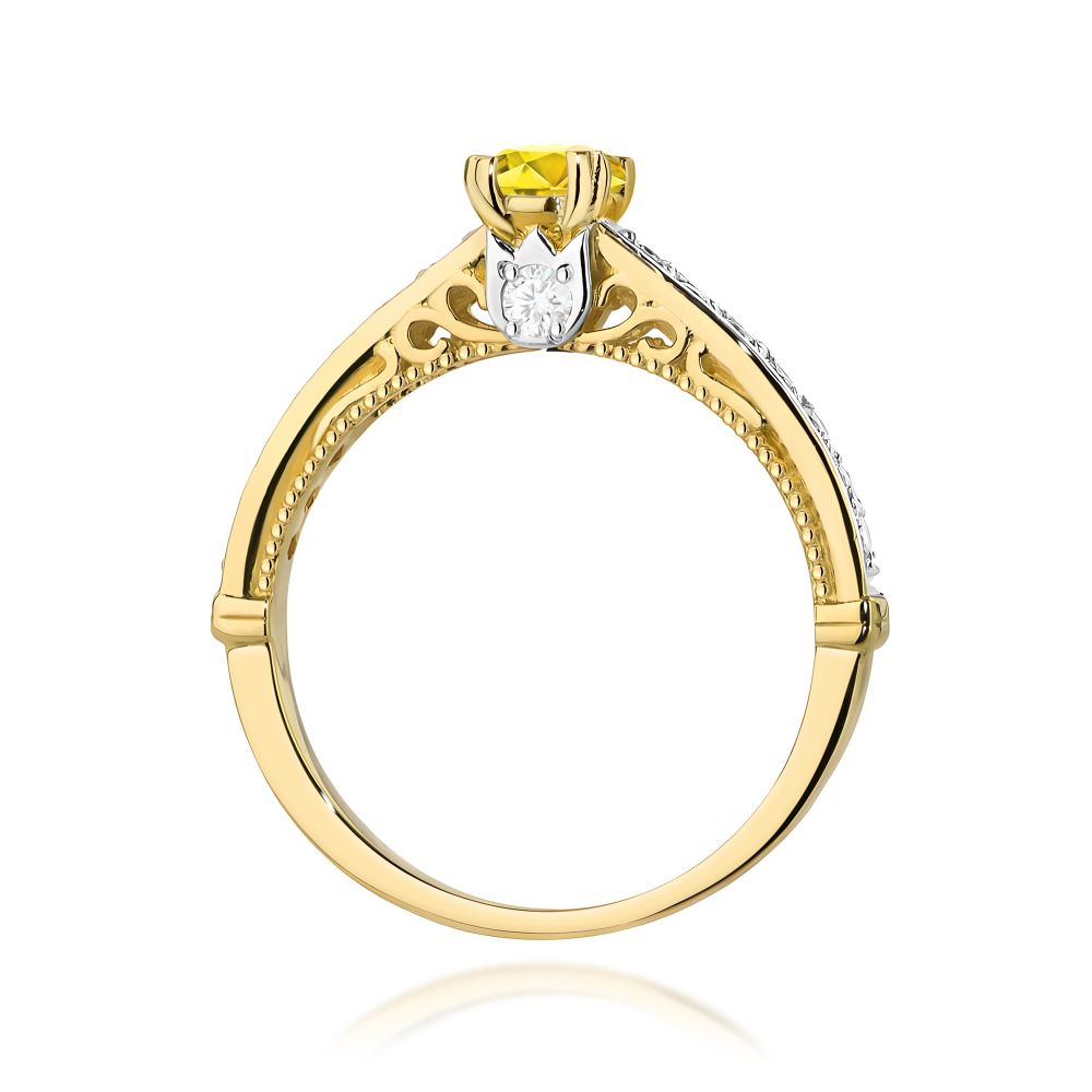 Pierścionek z żółtym diamentem laboratoryjnym 0,56 ct, żółte złoto 585
