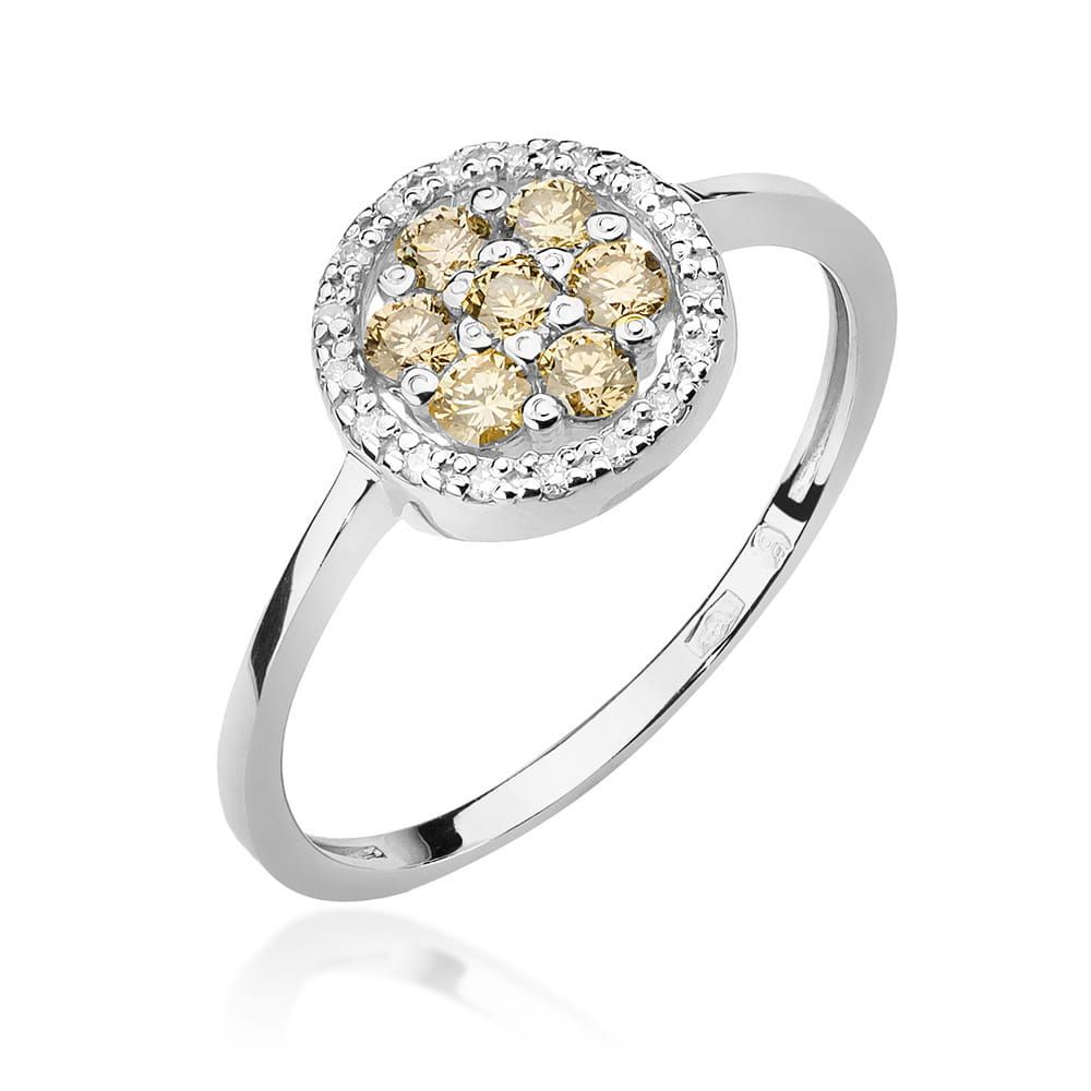 Pierścionek z brązowymi diamentami 0,44 ct, białe złoto 585
