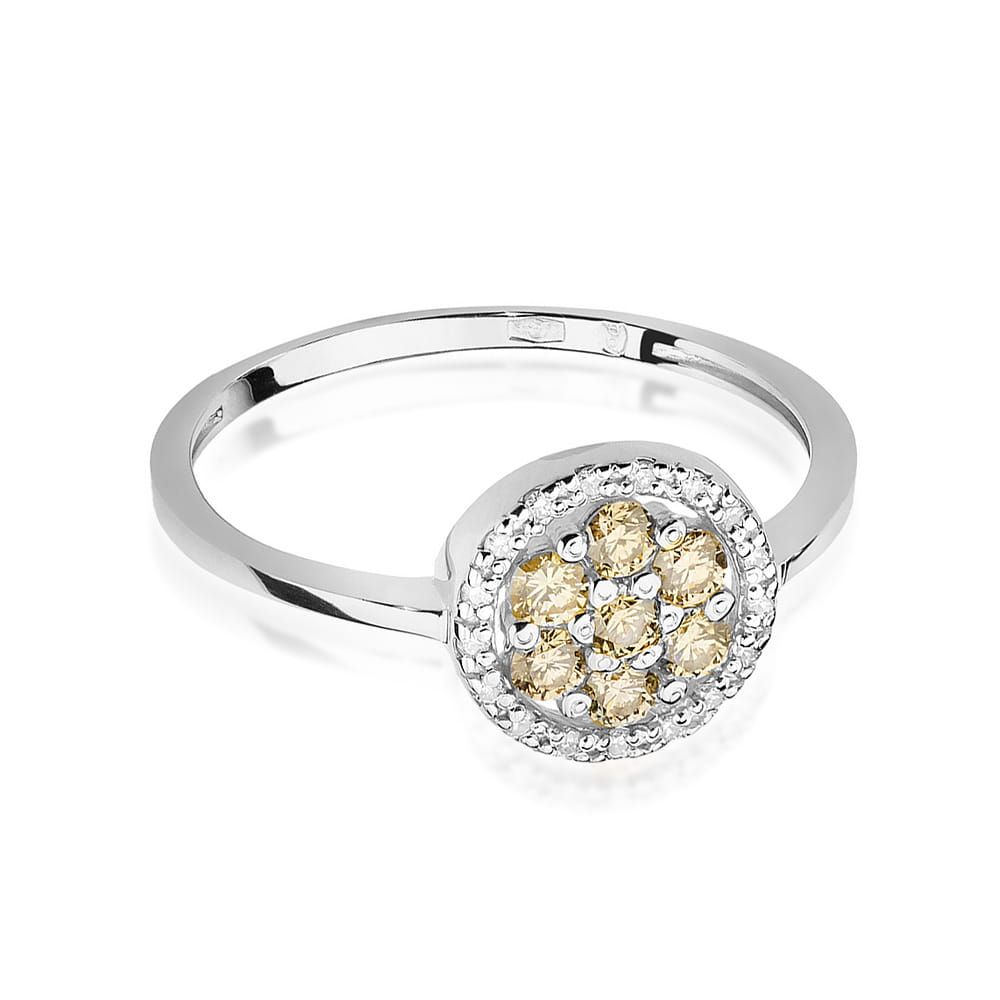 Pierścionek z brązowymi diamentami 0,44 ct, białe złoto 585