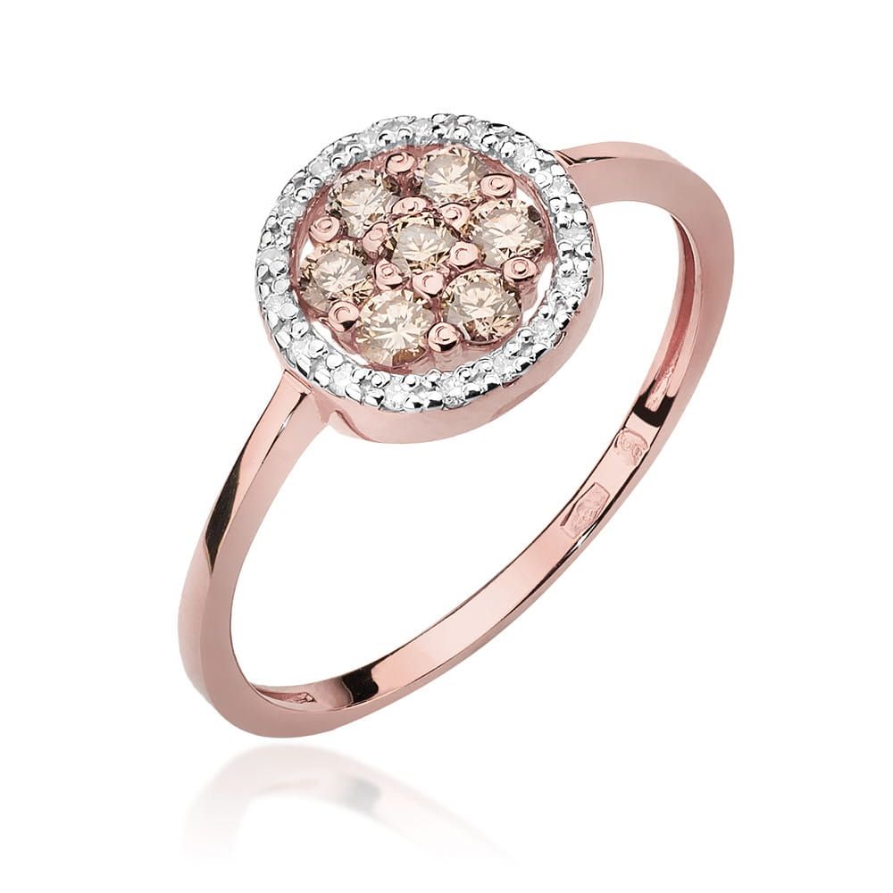 Pierścionek z brązowymi diamentami 0,44 ct, różowe złoto 585