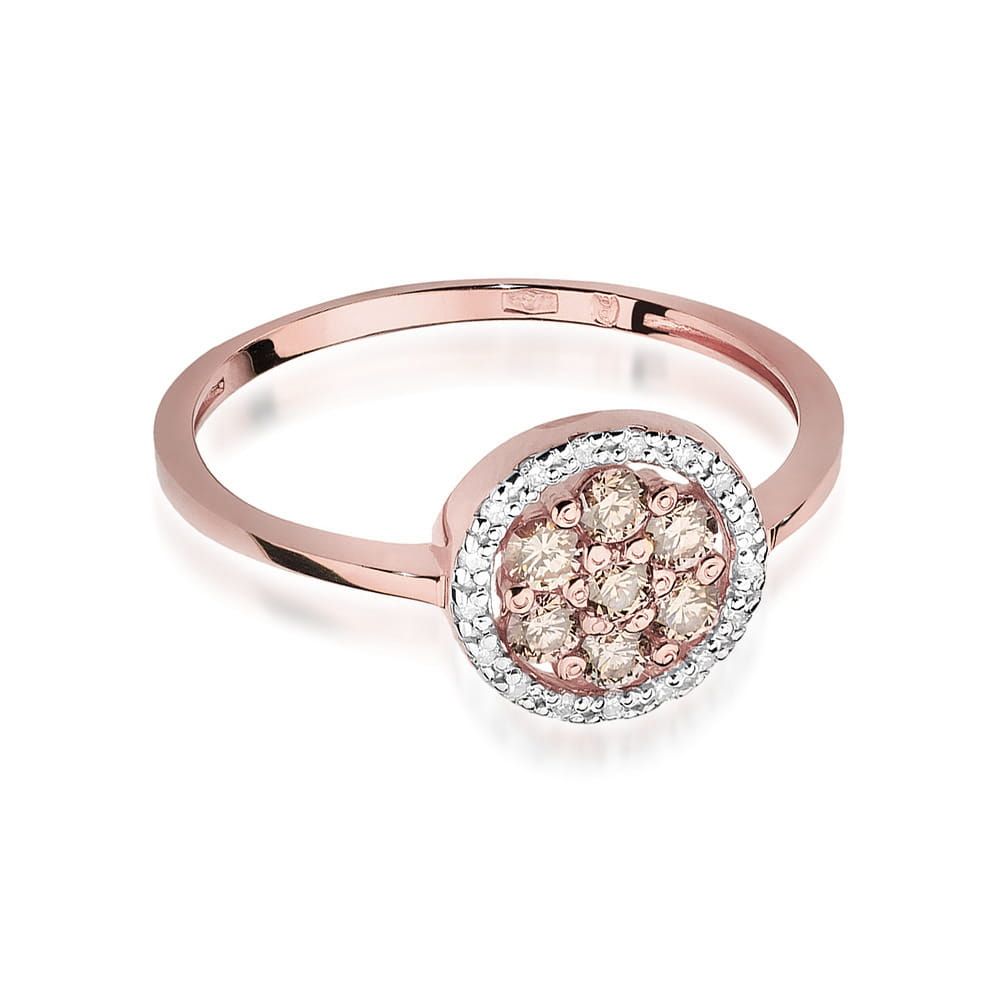 Pierścionek z brązowymi diamentami 0,44 ct, różowe złoto 585