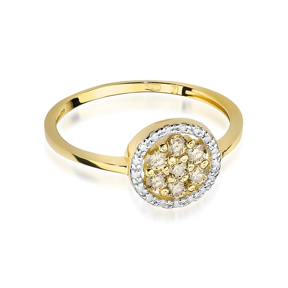 Pierścionek z brązowymi diamentami 0,44 ct, żółte złoto 585