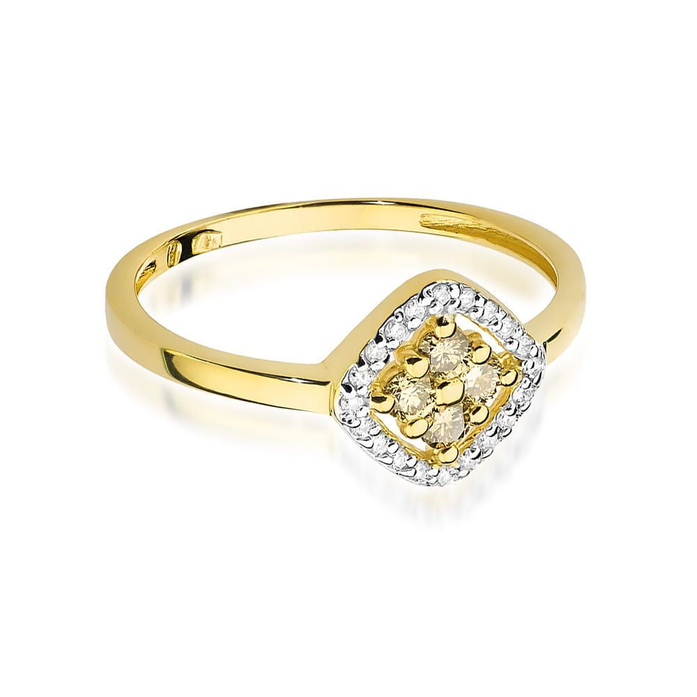 Pierścionek z brązowymi diamentami 0,30 ct, żółte złoto 585