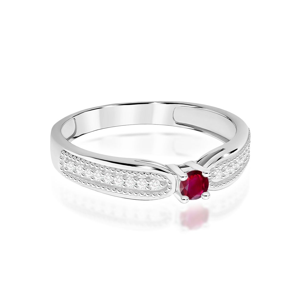 Pierścionek z rubinem 0,15 ct i brylantami, białe złoto 585