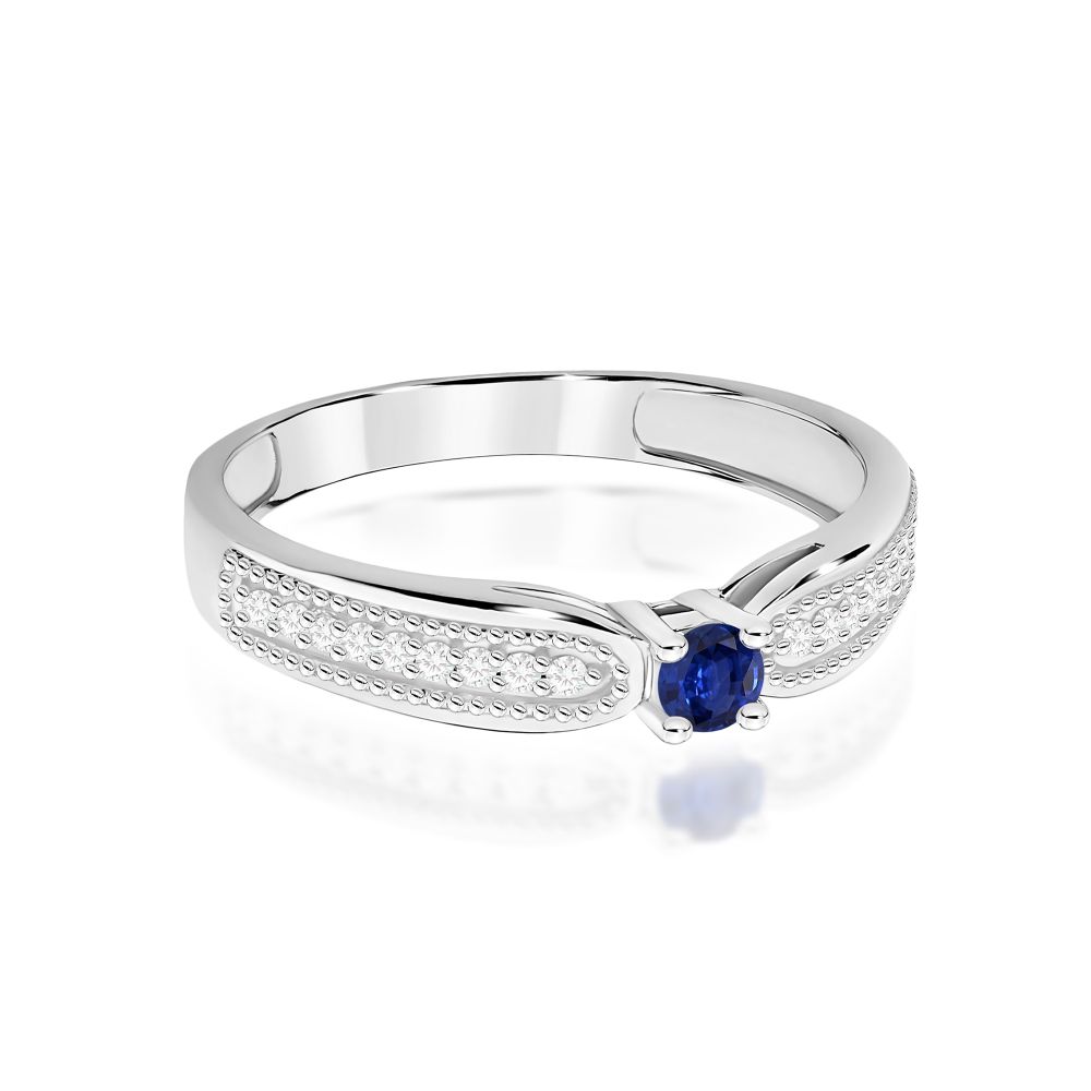 Pierścionek ze szafirem 0,15 ct i brylantami, białe złoto 585