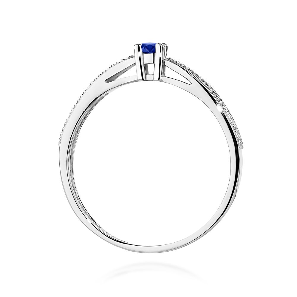 Pierścionek ze szafirem 0,15 ct i brylantami, białe złoto 585