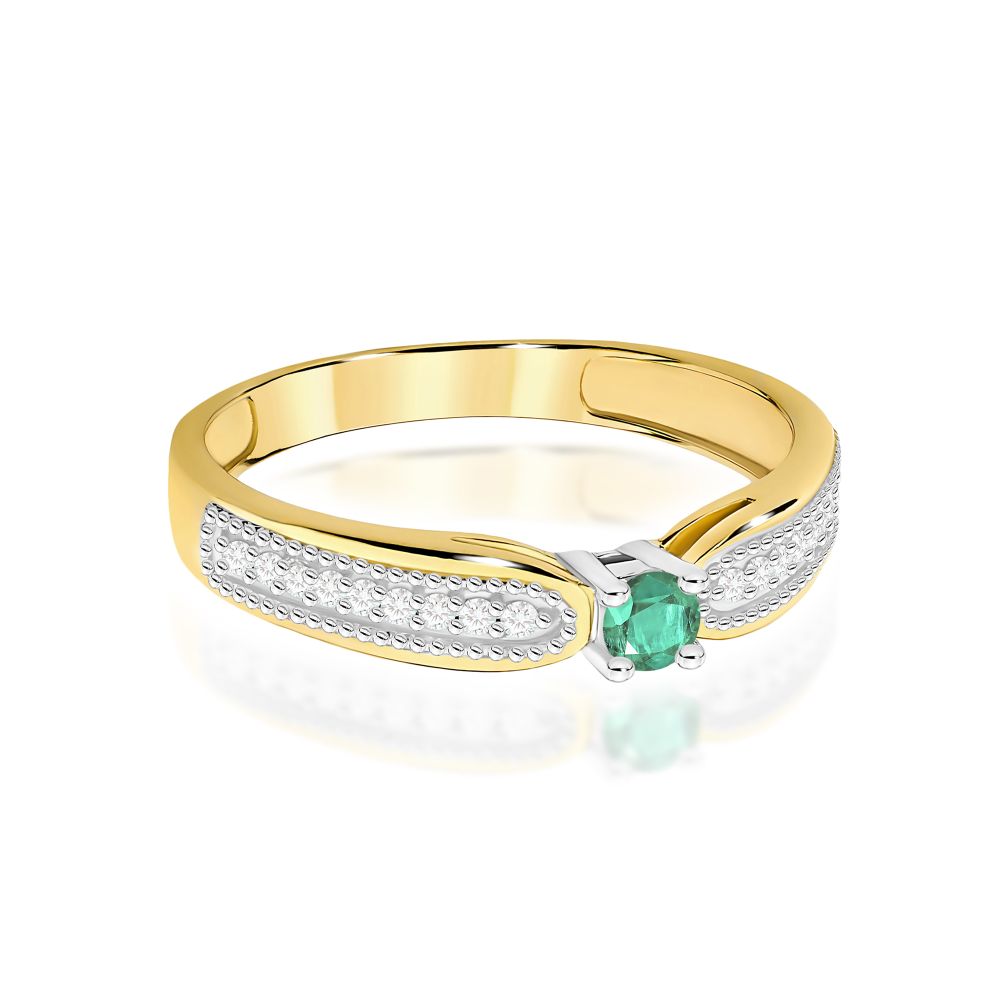 Pierścionek ze szmaragdem 0,15 ct i brylantami, żółte złoto 585