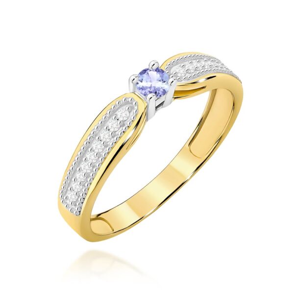 Pierścionek z tanzanitem 0,15 ct i brylantami, żółte złoto 585