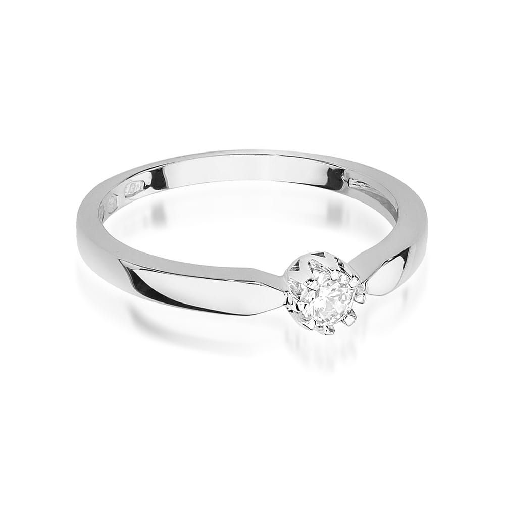 Pierścionek zaręczynowy z brylantem 0,15 ct, białe złoto 585