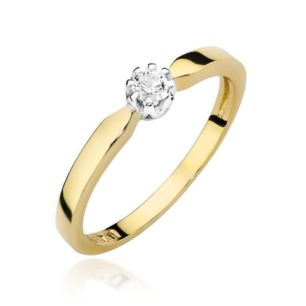 Pierścionek zaręczynowy z brylantem 0,08 ct, żółte złoto 585