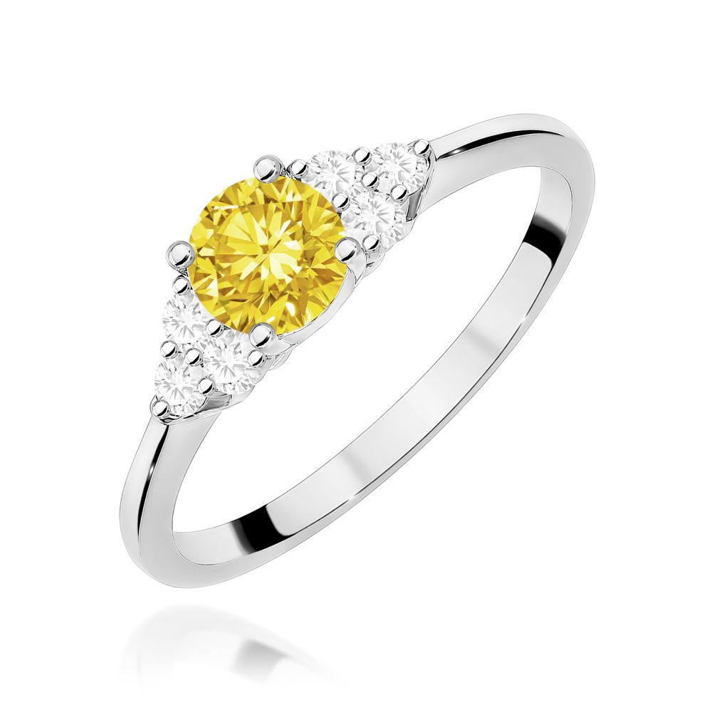 Pierścionek z żółtym diamentem laboratoryjnym 0,68 ct, białe złoto 585
