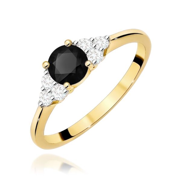Pierścionek z czarnym diamentem 0,50 ct i brylantami, żółte złoto 585
