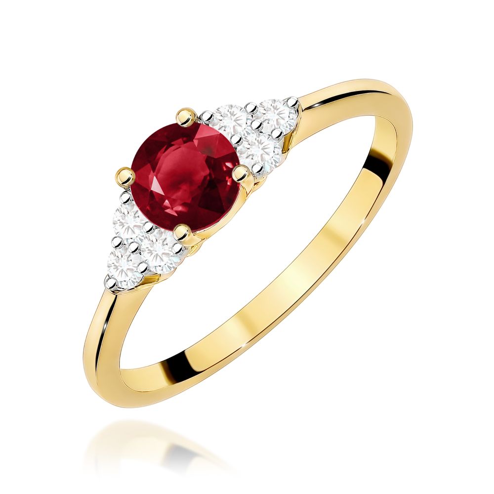 Pierścionek z granatem 0,60 ct i brylantami, żółte złoto 585