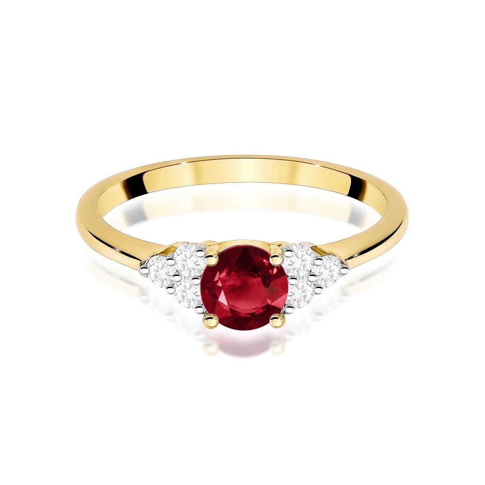 Pierścionek z granatem 0,60 ct i brylantami, żółte złoto 585