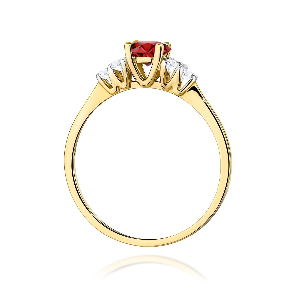 Pierścionek z granatem 0,60 ct i brylantami, żółte złoto 585