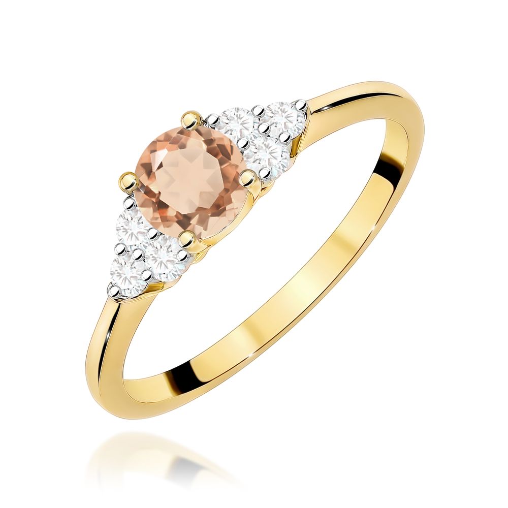 Pierścionek z morganitem 0,40 ct i brylantami, żółte złoto 585